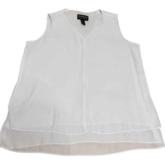 Frank Lyman Design White Asymmetrical Sleeveless Blouse - Picture 2 of 6